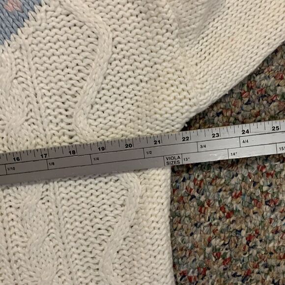 Vintage 80s Needles & Yarn Ivory Cable Knit Floral Yoke Crewneck Sweater Size M - Picture 11 of 13